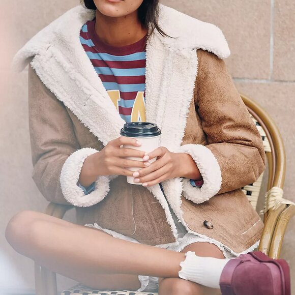 NEW BERNARDO Distressed Faux Suede And Faux Shearling Jacket 1025 6m3 - Picture 6 of 9